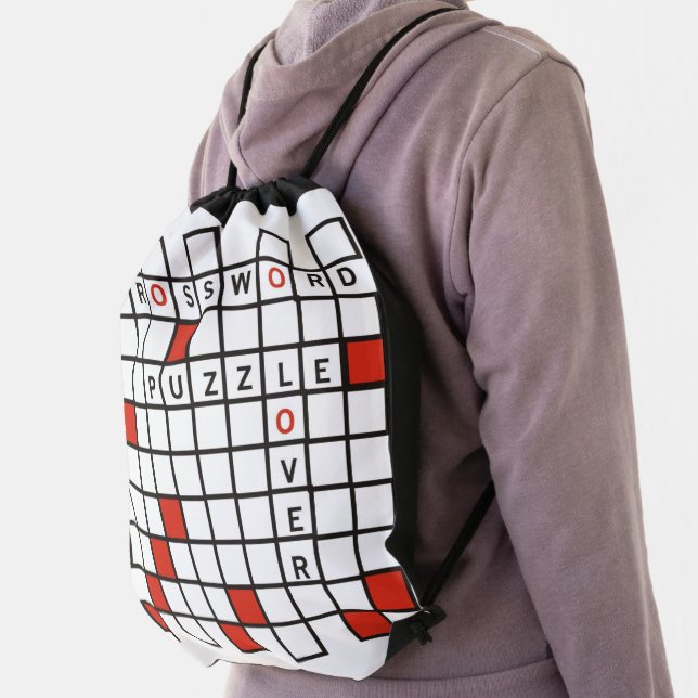 Crossword Puzzle Lover red Drawstring Bag (Insitu)