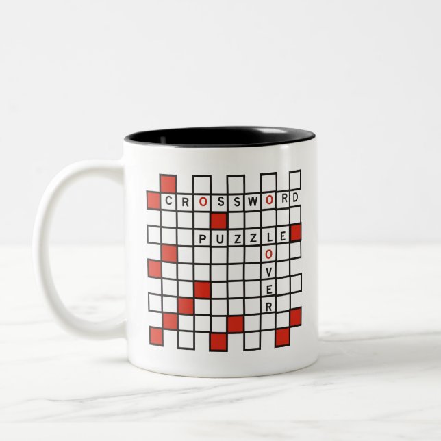 Crossword Puzzle Lover red Two-Tone Coffee Mug (Left)