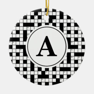 Crossword Puzzle Monogram Ceramic Ornament
