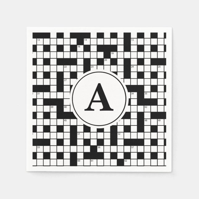 Crossword Puzzle Monogram Paper Napkins (Front)