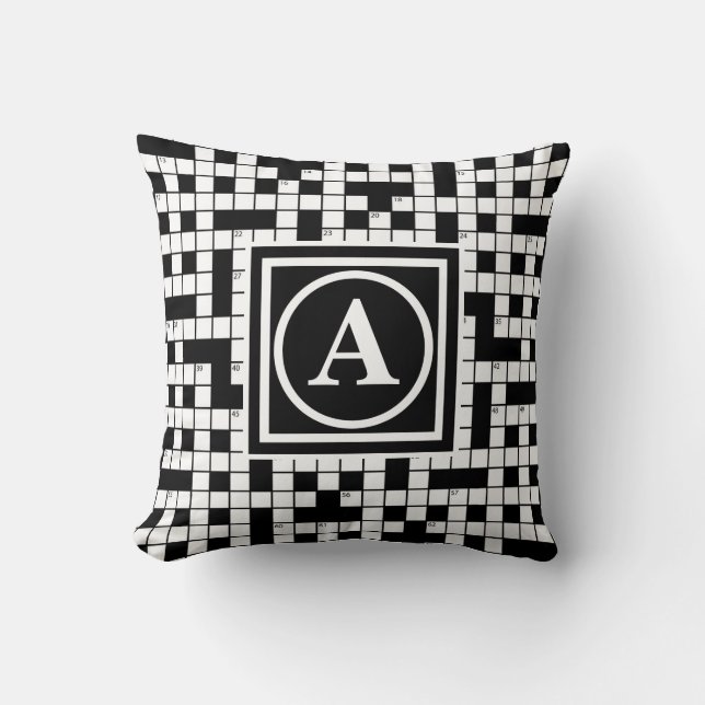 Crossword Puzzle Monogram Throw Pillow (Front)