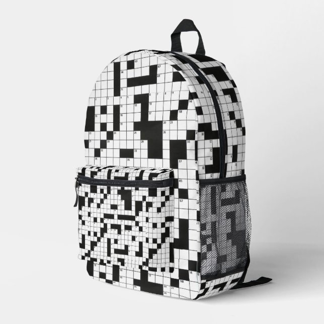 Crossword Puzzle Pattern Printed Backpack (Back Corner Right)