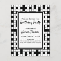 Crossword Puzzle Theme Birthday Invitation Postcar