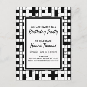 Crossword Puzzle Theme Birthday Invitation Postcar
