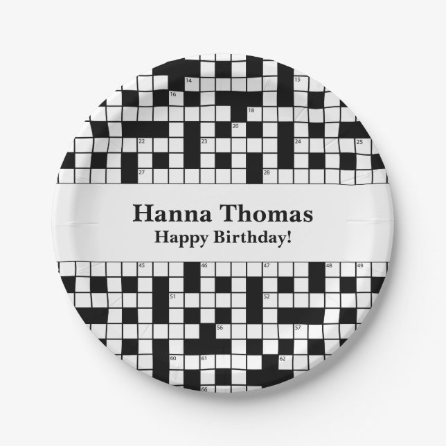 Crossword Puzzle Theme Birthday Paper Plates (Front)