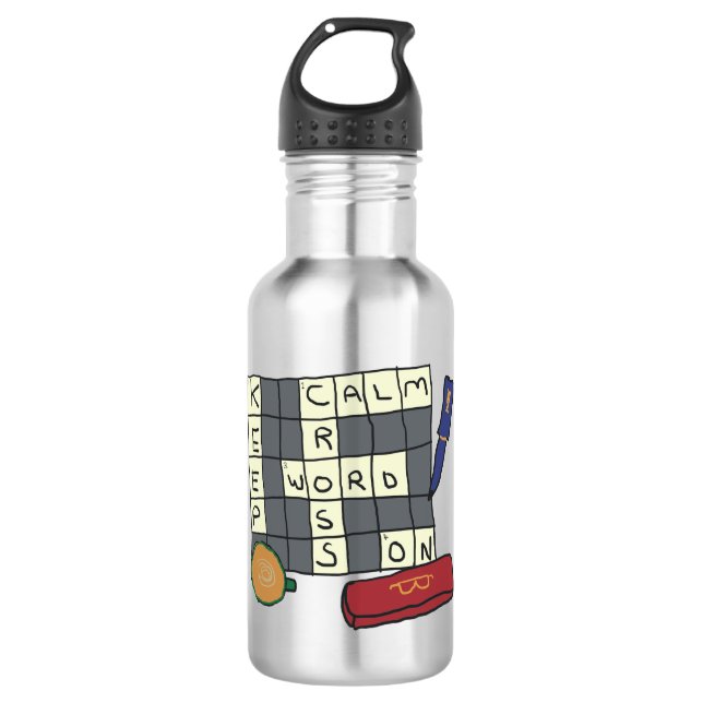 Crossword Puzzles Stainless Steel Water Bottle (Front)