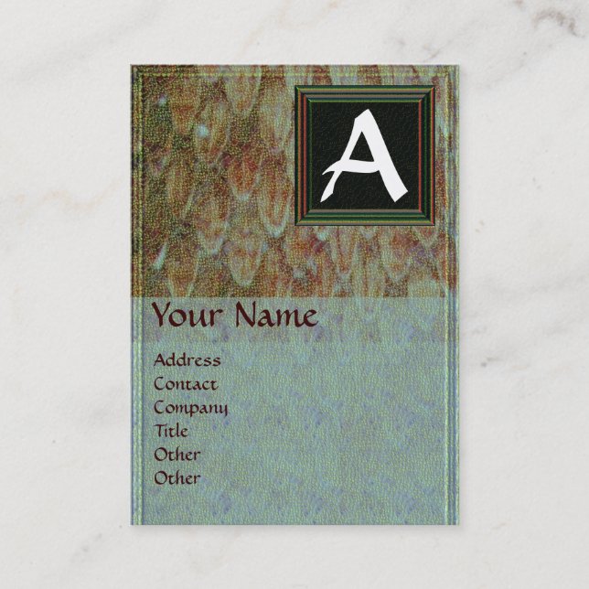 CROTALUS/GREY BROWN SNAKESKIN SQUARE MONOGRAM BUSINESS CARD (Front)