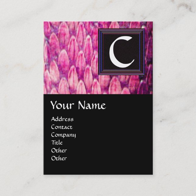 CROTALUS /PINK SNAKE SKIN BLACK SQUARE MONOGRAM BUSINESS CARD (Front)