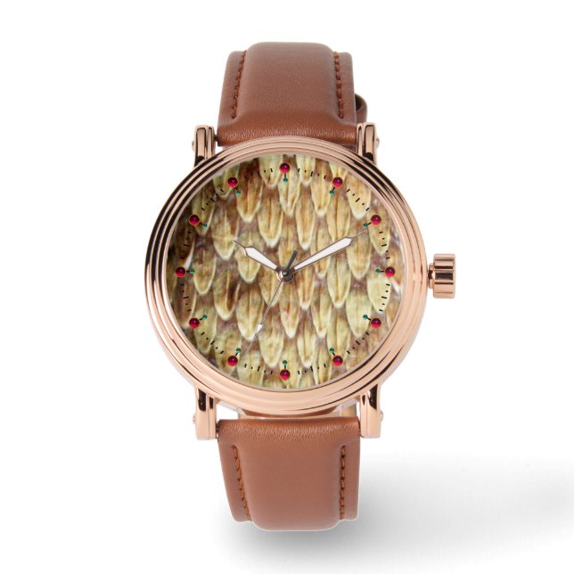 CROTALUS, PRINTED RATTLESNAKE SKIN Cream Brown  Watch (Front)