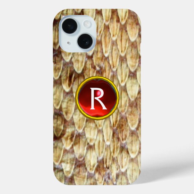CROTALUS Printed Snake Skin Red Gem Monogram Case-Mate iPhone Case (Back)