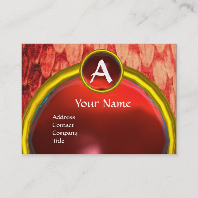 CROTALUS/SNAKE SKIN,RED RUBY GEM MONOGRAM Gold Business Card (Front)