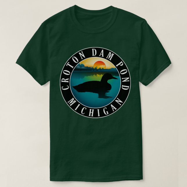 Croton Dam Pond Loon Michigan Sunset T-Shirt (Design Front)