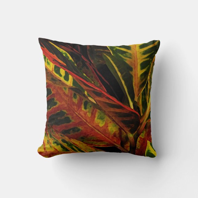 Croton Leaves Abstract Throw Pillow (Front)