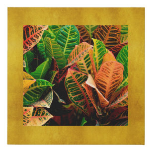 Croton tropical plant photo on elegant gold faux canvas print