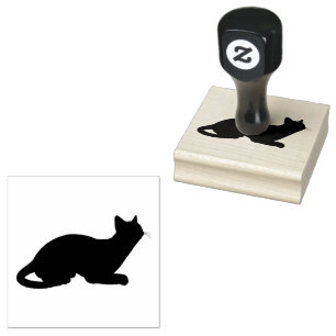 Crouching Cat Silhouette facing Right Rubber Stamp