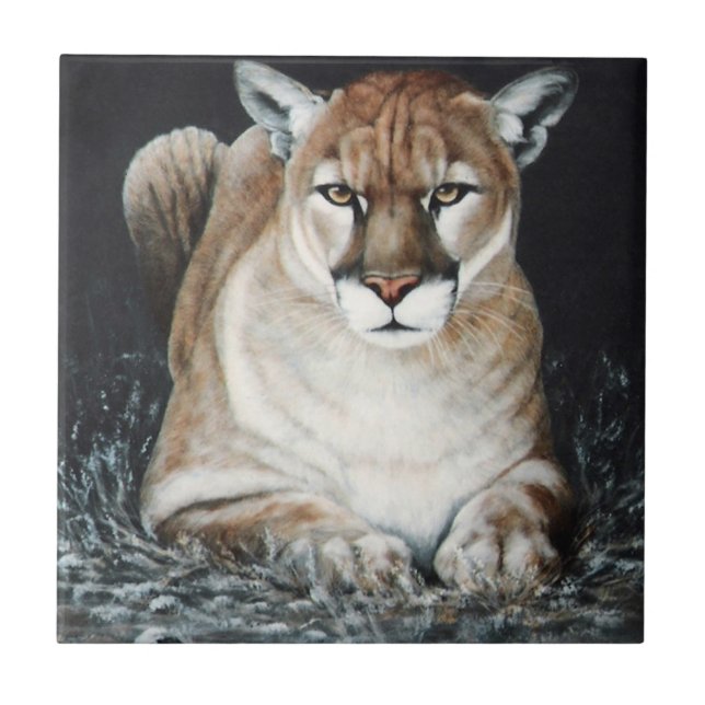 Crouching Cougar Ceramic Tile (Front)