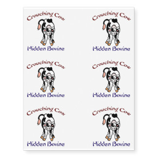 Crouching Cow Hidden Bovine Temporary Tattoos