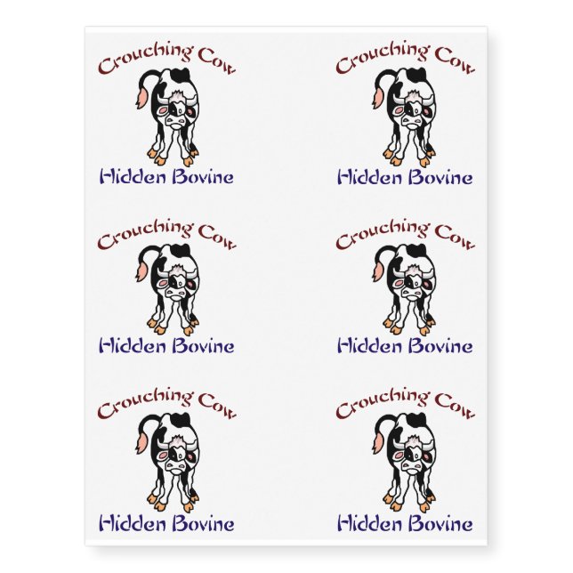 Crouching Cow Hidden Bovine Temporary Tattoos (Front)