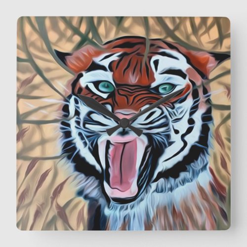 Crouching tiger loner on standby  square wall clock