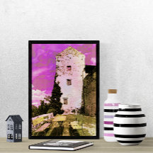 Crouching Under the Pink Sky Surrealist Watercolor