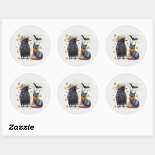 Crow and cat Halloween Autumn Crow Classic Round Sticker