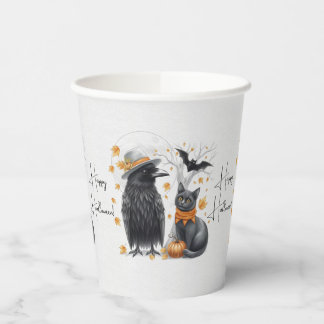 Crow and cat "Happy Halloween!" Crow Paper Cups