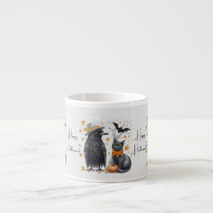 Crow and cat "Happy Halloween!" Crow Tasse Espresso Cup