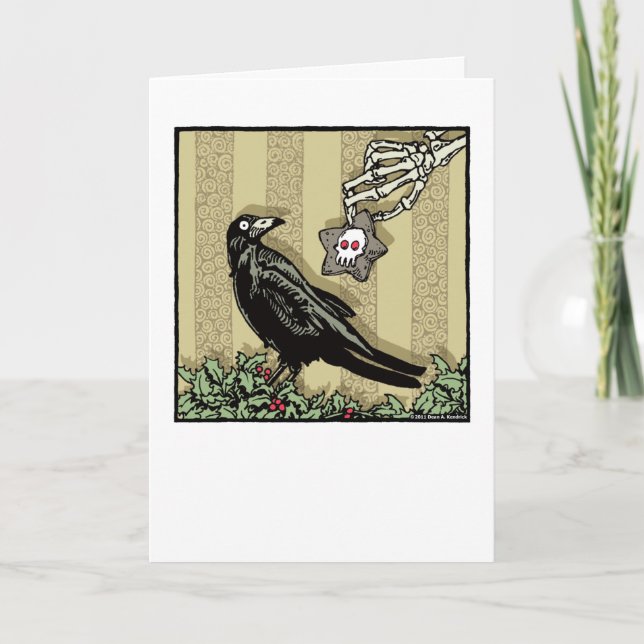 Crow and Cookie - Blank Inside Pop Goth Holiday Card (Front)