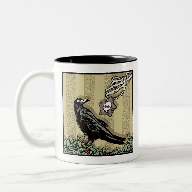 Crow and Cookie - Pop Goth Holiday Surreal Two-Tone Coffee Mug (Left)