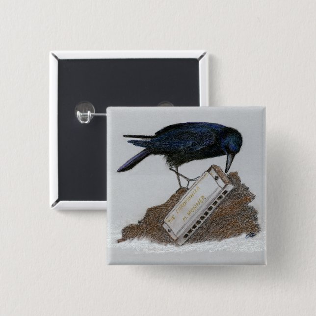 Crow and Harmonica Button (Front & Back)