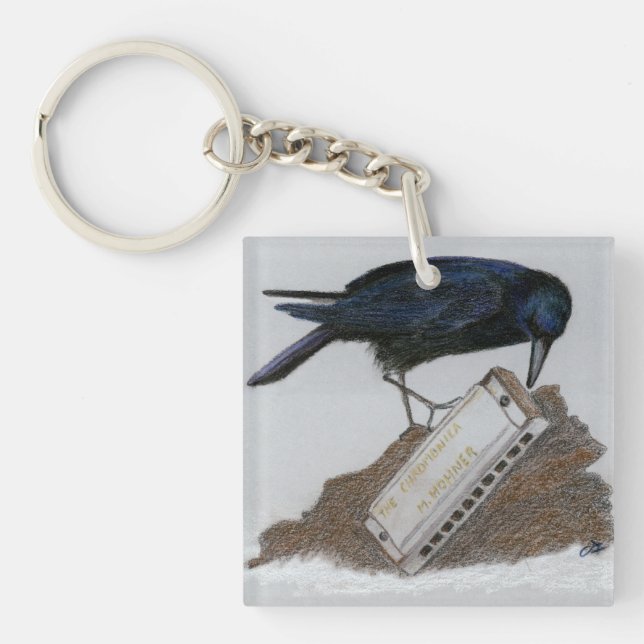 Crow and Harmonica Keychain (Front)
