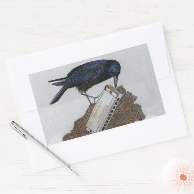Crow and Harmonica Rectangular Sticker (Envelope)