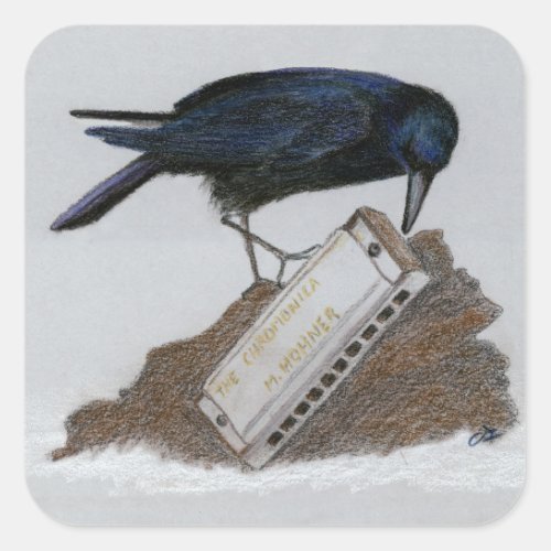 Crow and Harmonica Square Sticker