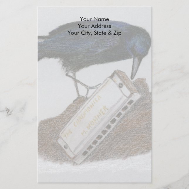 Crow and Harmonica Stationery (Front)