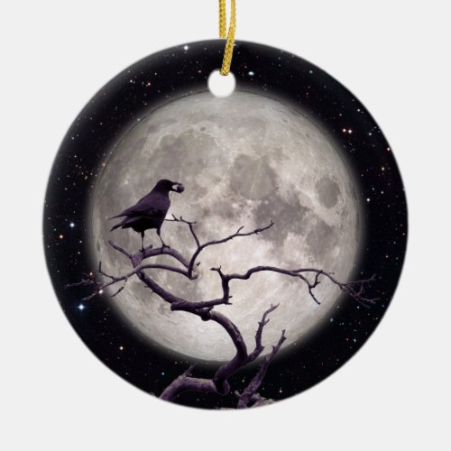 Crow and Moon Crow Art Raven Gothic Night Ceramic Ornament