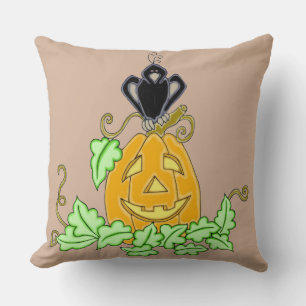 Crow and Pumpkin Throw Pillow