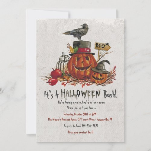 Crow and Pumpkins Halloween Invitation