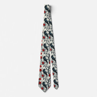 Crow and Red Roses Neck Tie