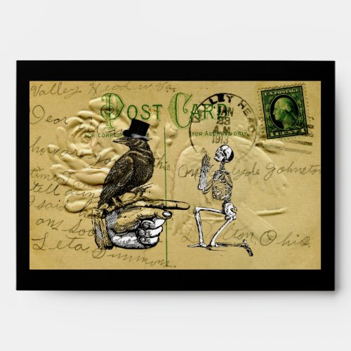 Crow and skeleton envelope