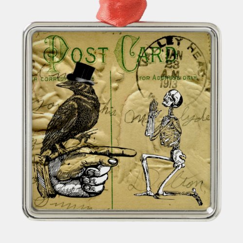 Crow and skeleton metal ornament