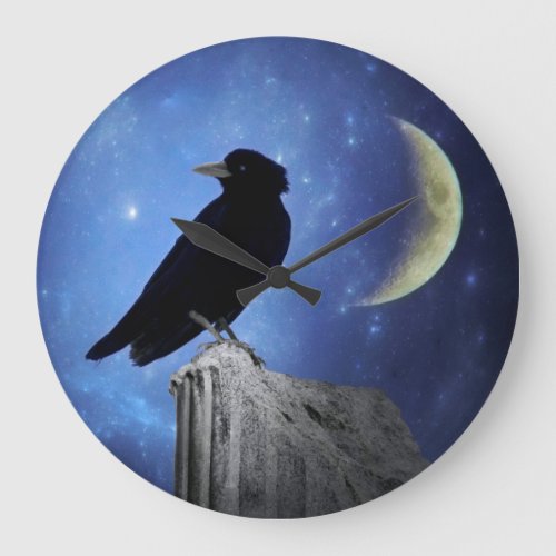 Crow And The Crescent Moon Large Clock