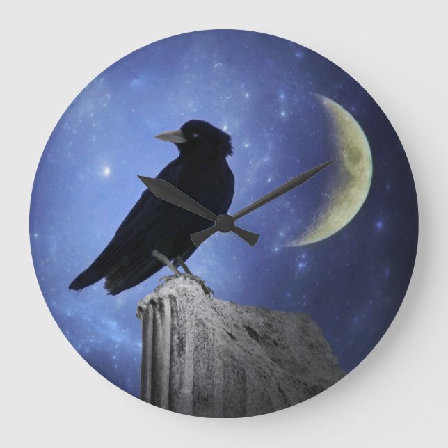 Crow And The Crescent Moon Large Clock (Front)