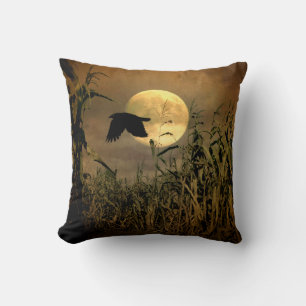 Crow And The Harvest Moon Throw Pillow