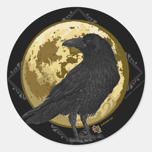 Crow and the Moon design 1 Classic Round Sticker (Front)