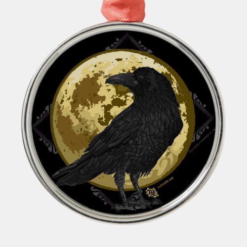 Crow and the Moon design 1 Metal Ornament