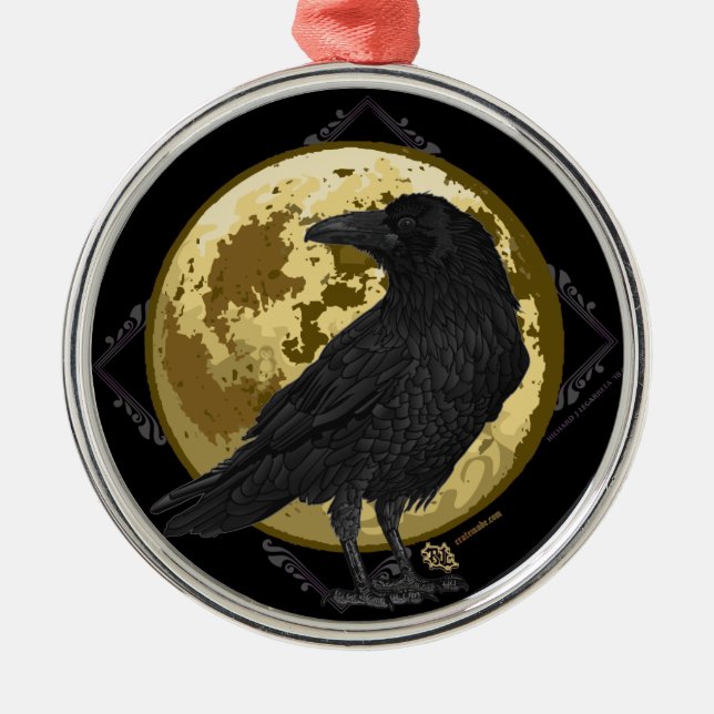 Crow and the Moon design 1 Metal Ornament (Front)