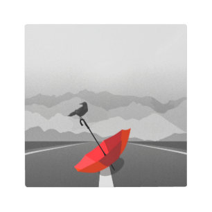 Crow and umbrella metal print