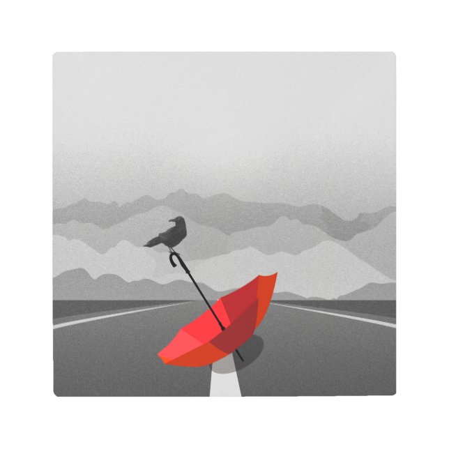 Crow and umbrella metal print (Front)
