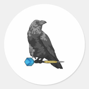 Crow at Darts with Dart Classic Round Sticker