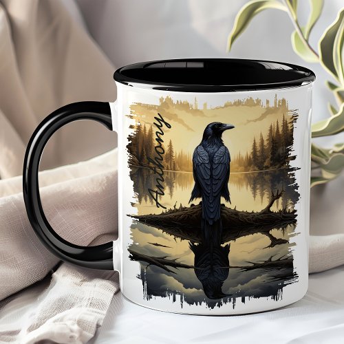 Crow At Dawn Lake Reflection Mug